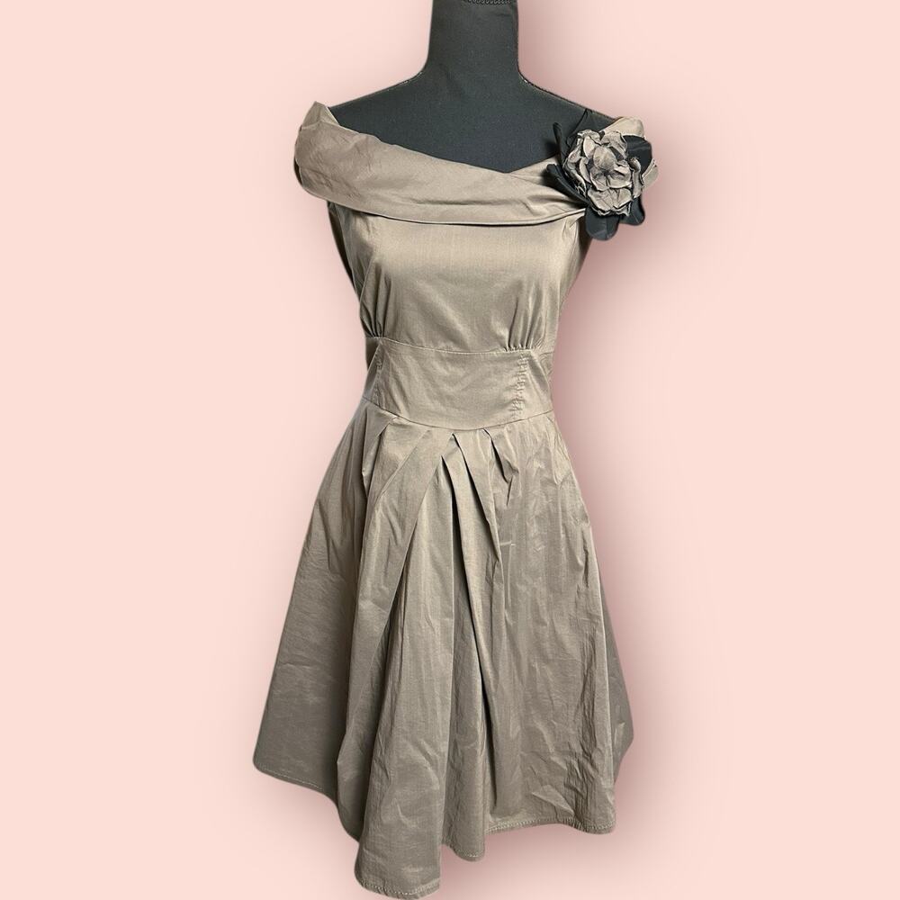 Brown Sheath Dress Off Shoulder Rosette Accent Large Rinascimento Tulle A-Line